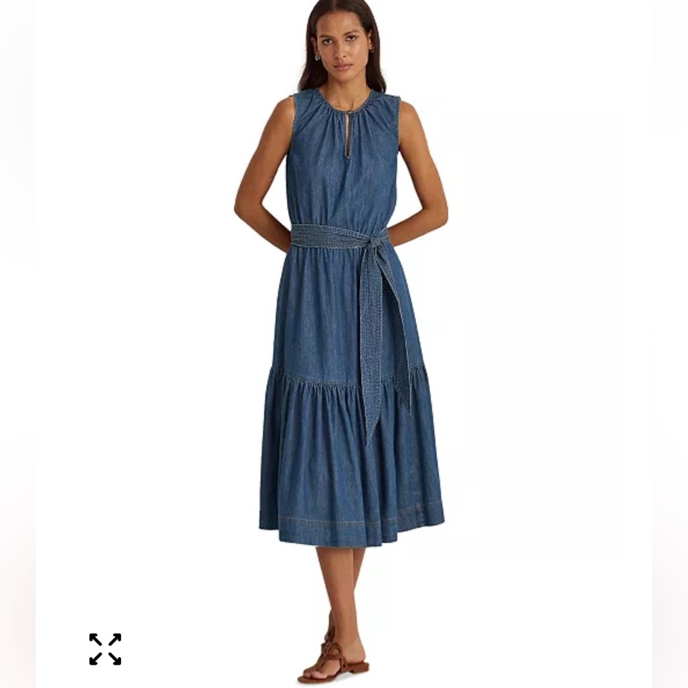 Lauren Ralph Lauren Blue Denim Sleeveless Dress Womens SZ 14 Belted Western NEW